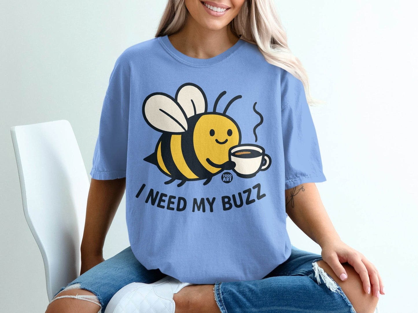 I Need My Buzz Cute Coffee and Bee Graphic T-shirt