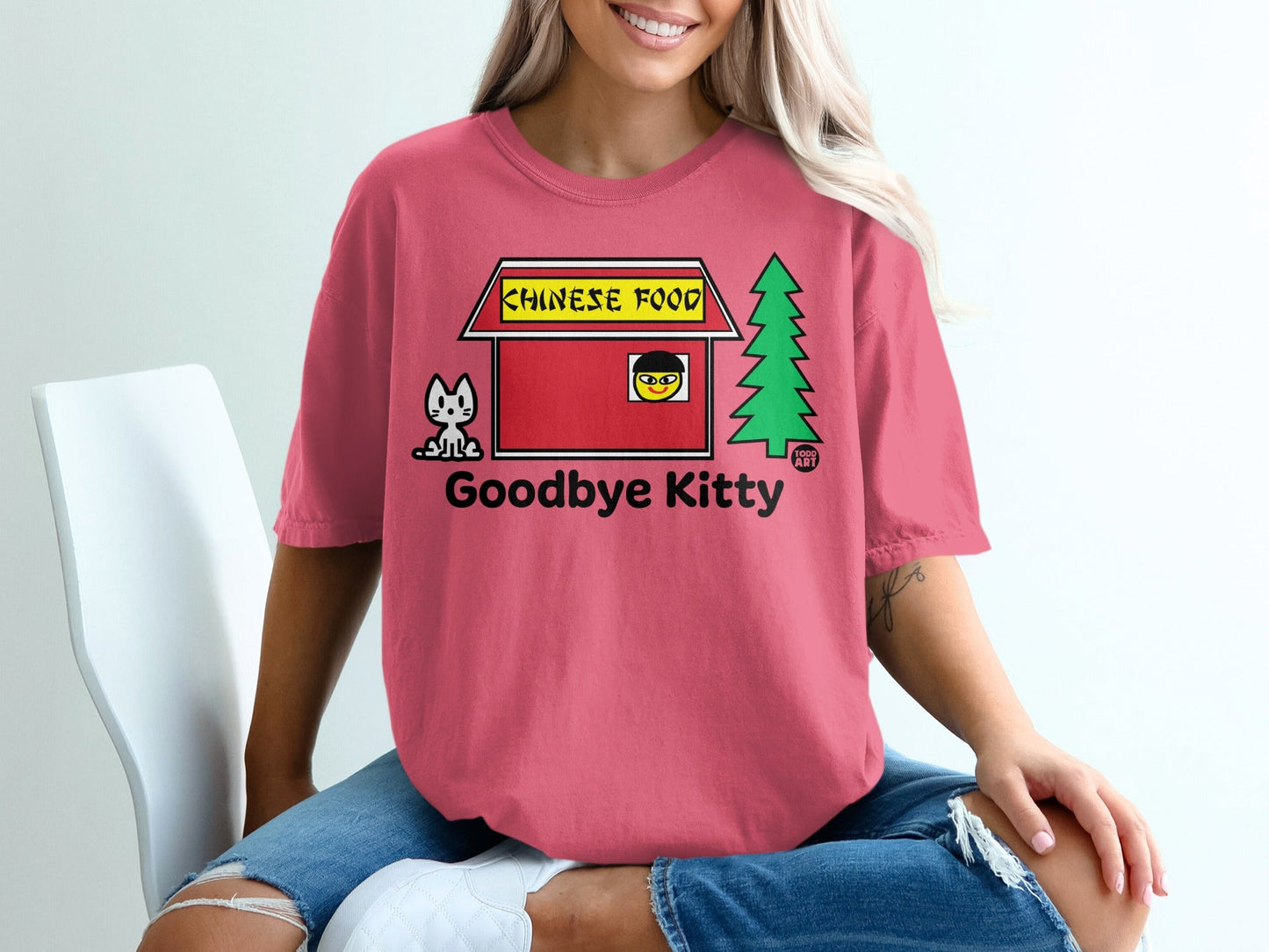 Funny Goodbye Kitty Chinese Food Graphic T-shirt