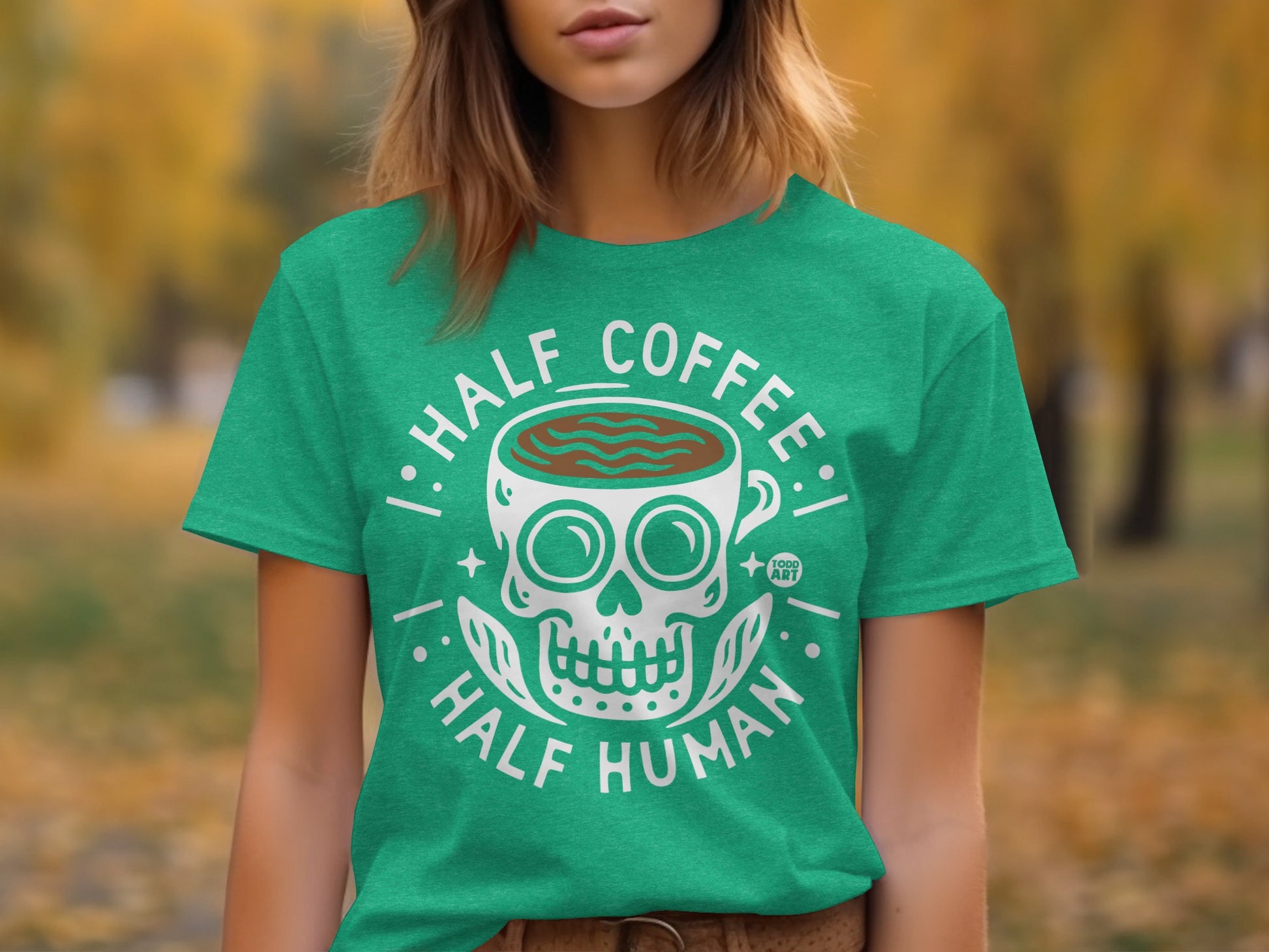 Half Coffee Half Human Skull Graphic T-Shirt