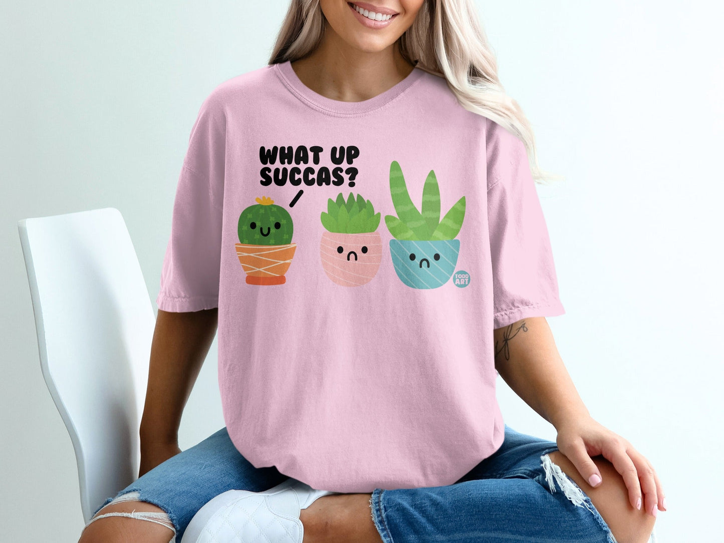 Cute Succulent Cartoon Graphic Tee What Up Succcas Shirt