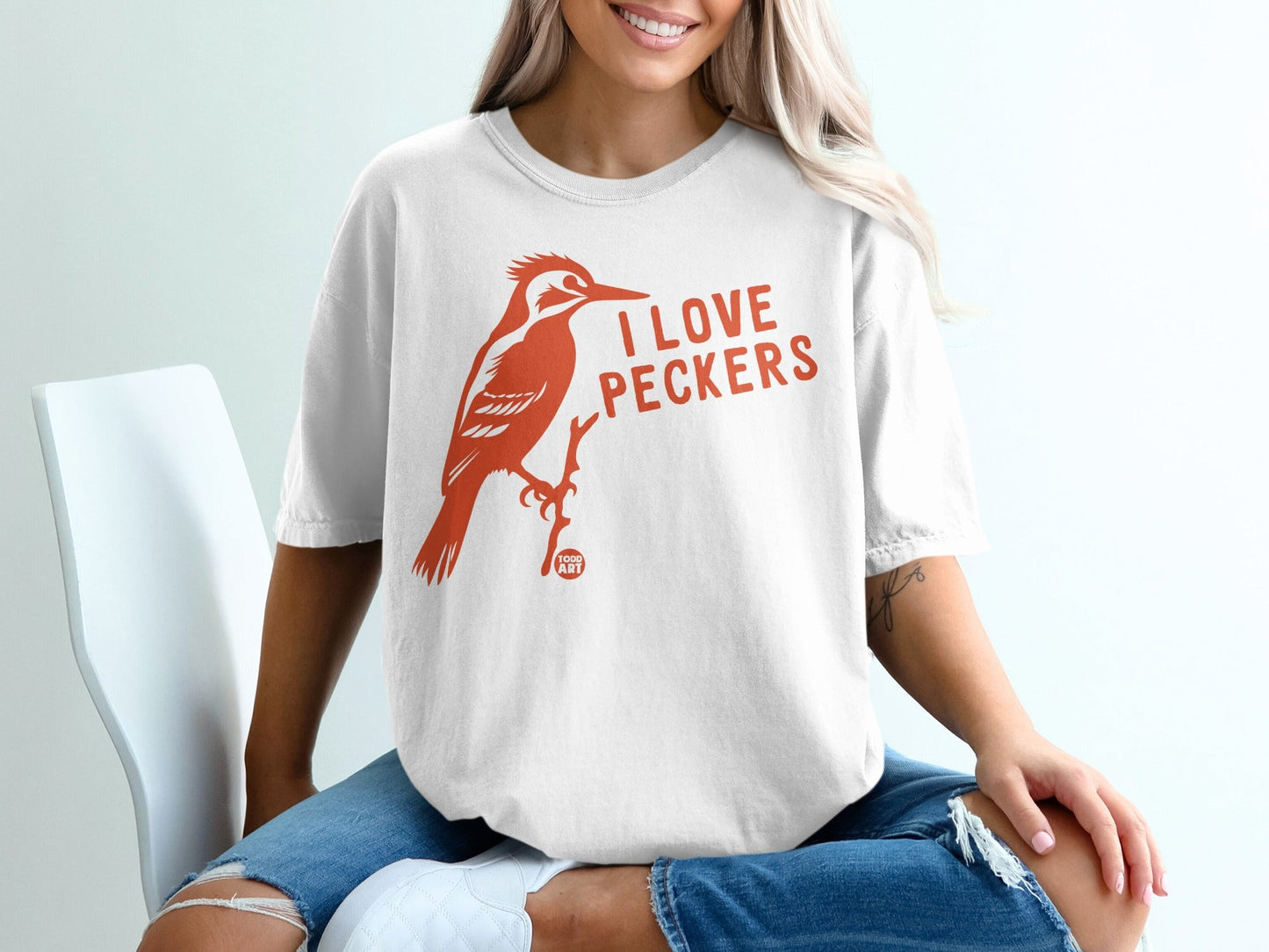 I Love Peckers Bird Graphic Design White T-shirt