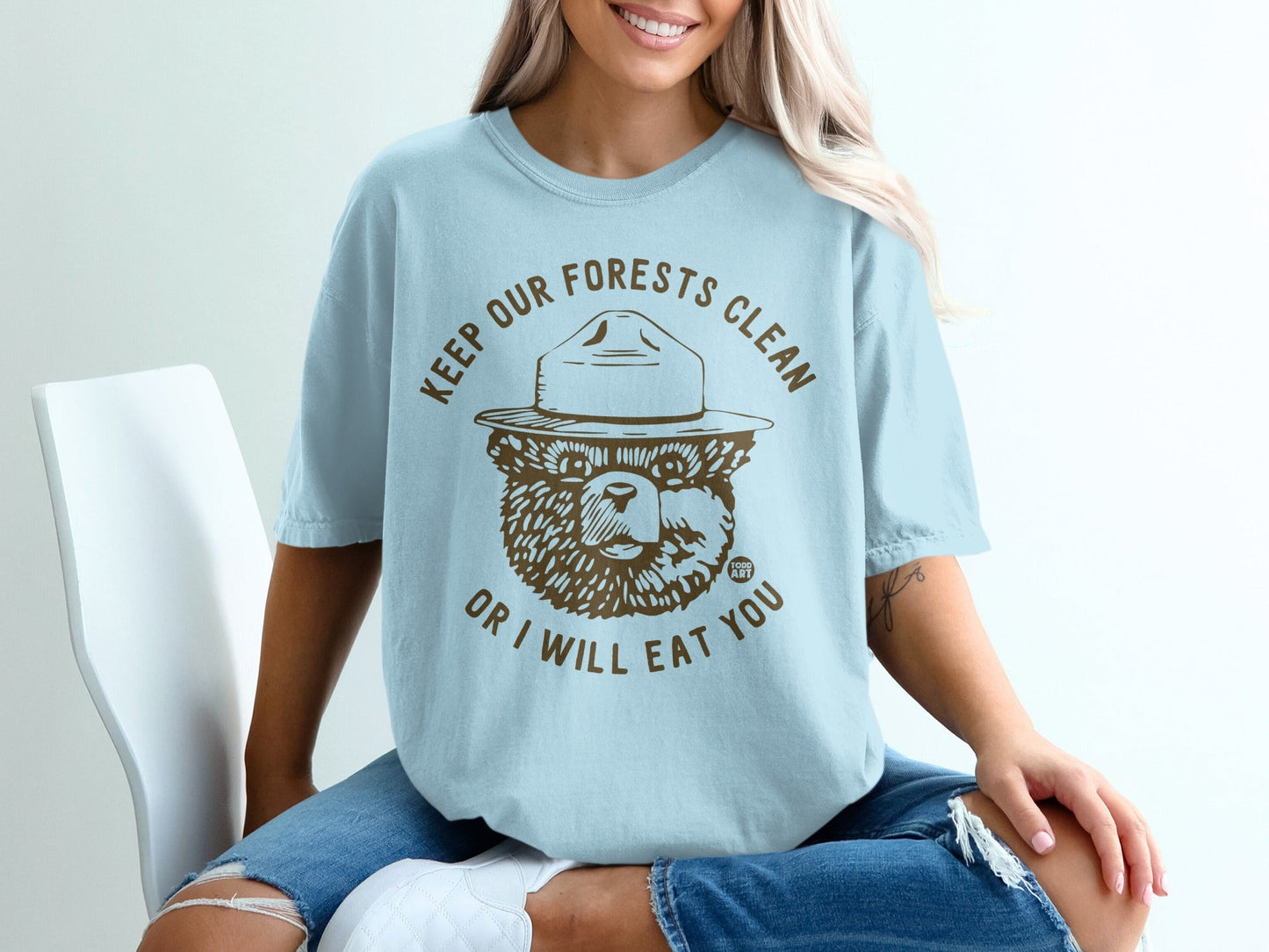 Smokey Bear t-shirt with "Keep Our Forests Clean" text.