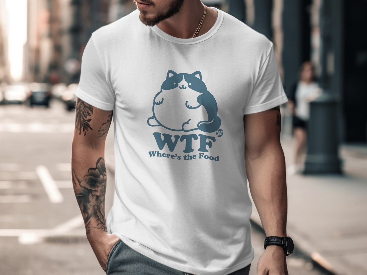 Funny WTF Where's the Food Cat Printed T-shirt
