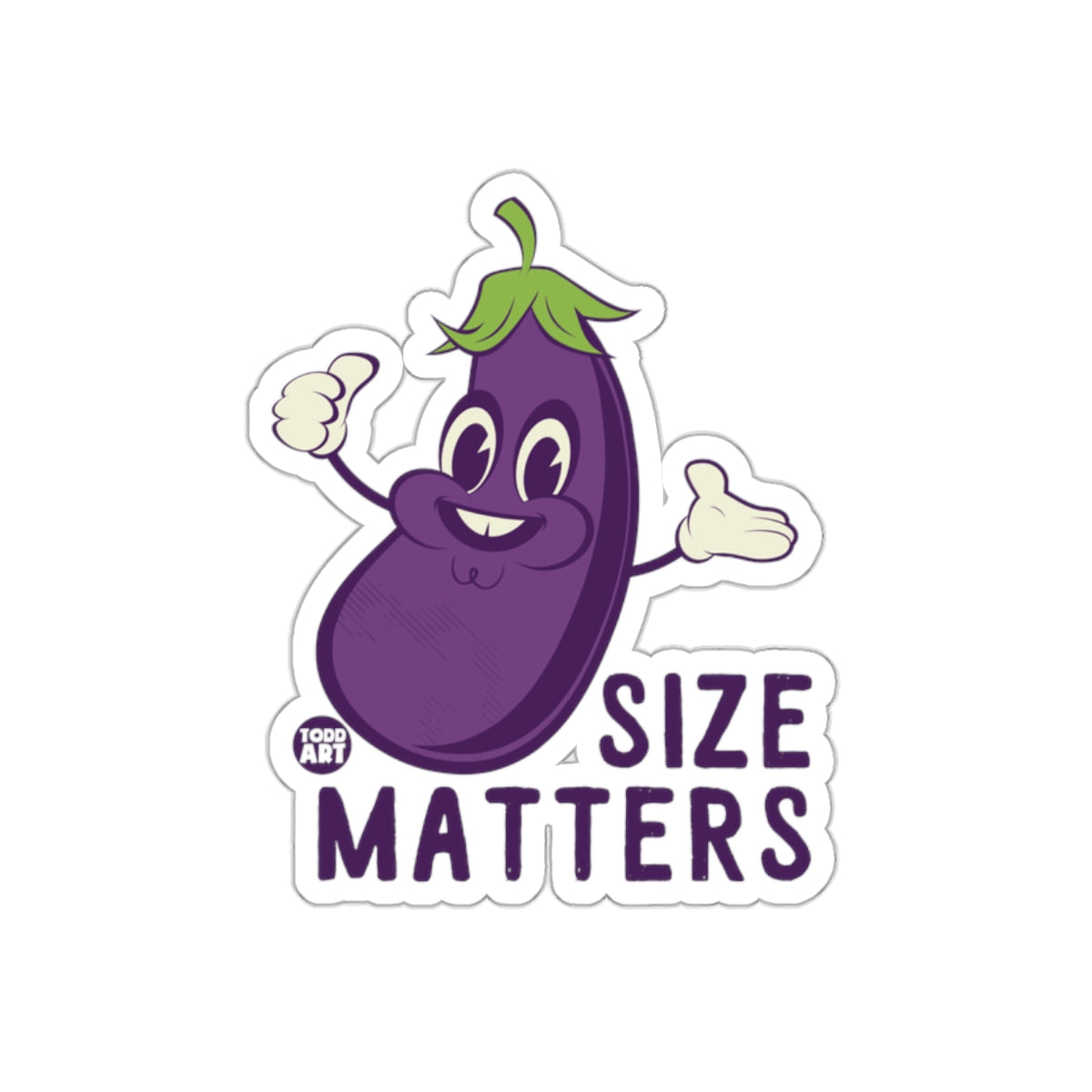 Funny Eggplant Cartoon with Size Matters Sticker