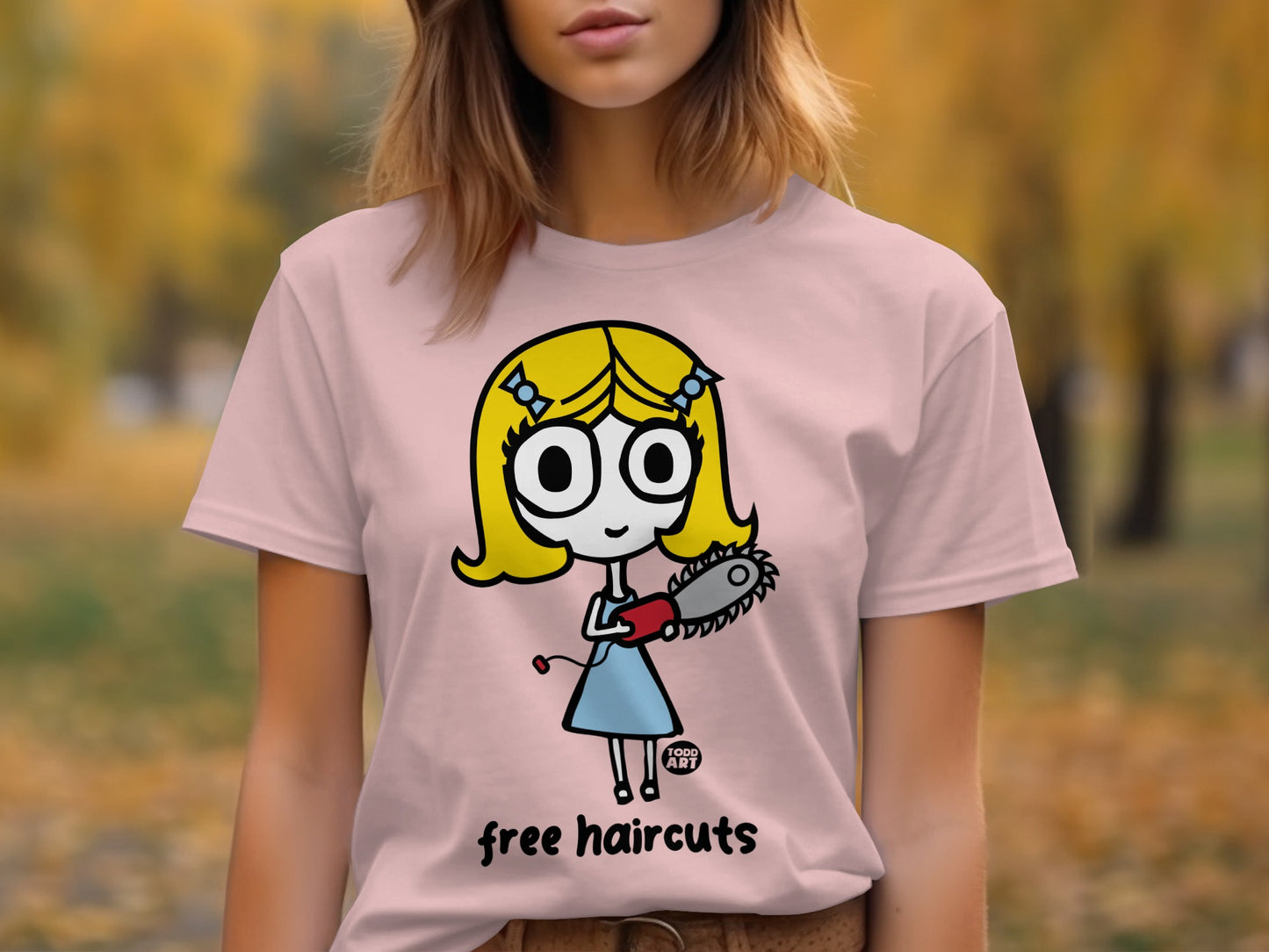 Cute Cartoon Girl with Chainsaw Funny T-shirt