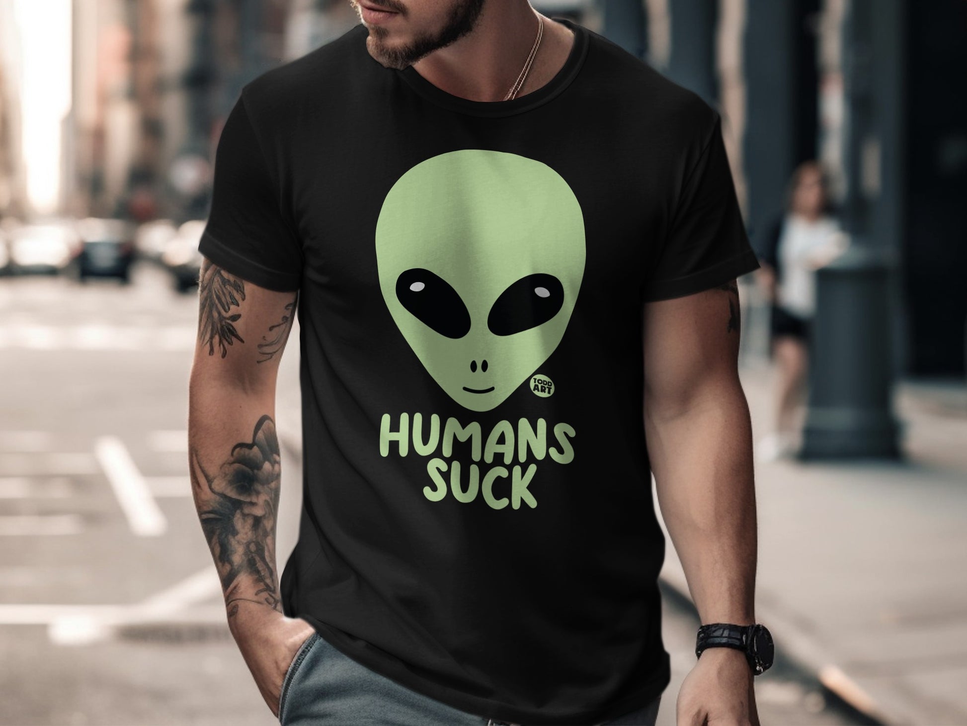Alien Head Humans Suck Graphic T-Shirt Product