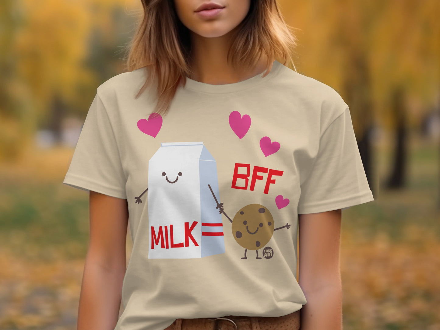Cute Milk and Cookie BFF Design T-Shirt