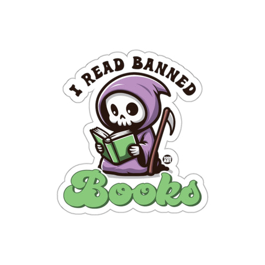 I Read Banned Books Grim Reader Cartoon Graphic sticker