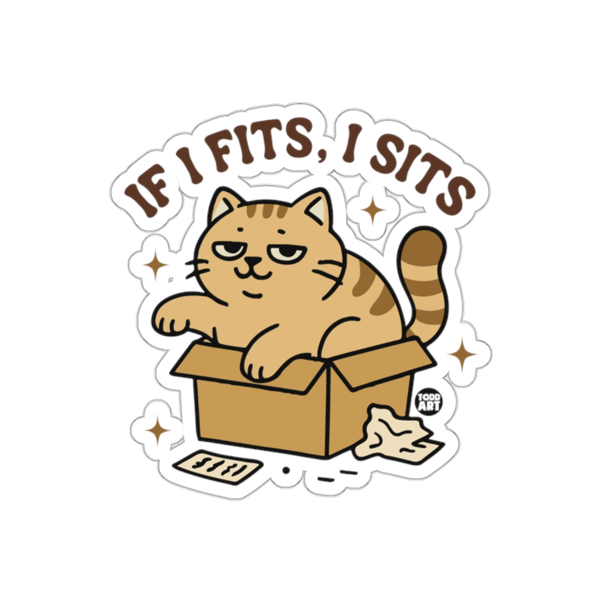 If I Fits I Sits Lazy Cat in Box Sticker Product