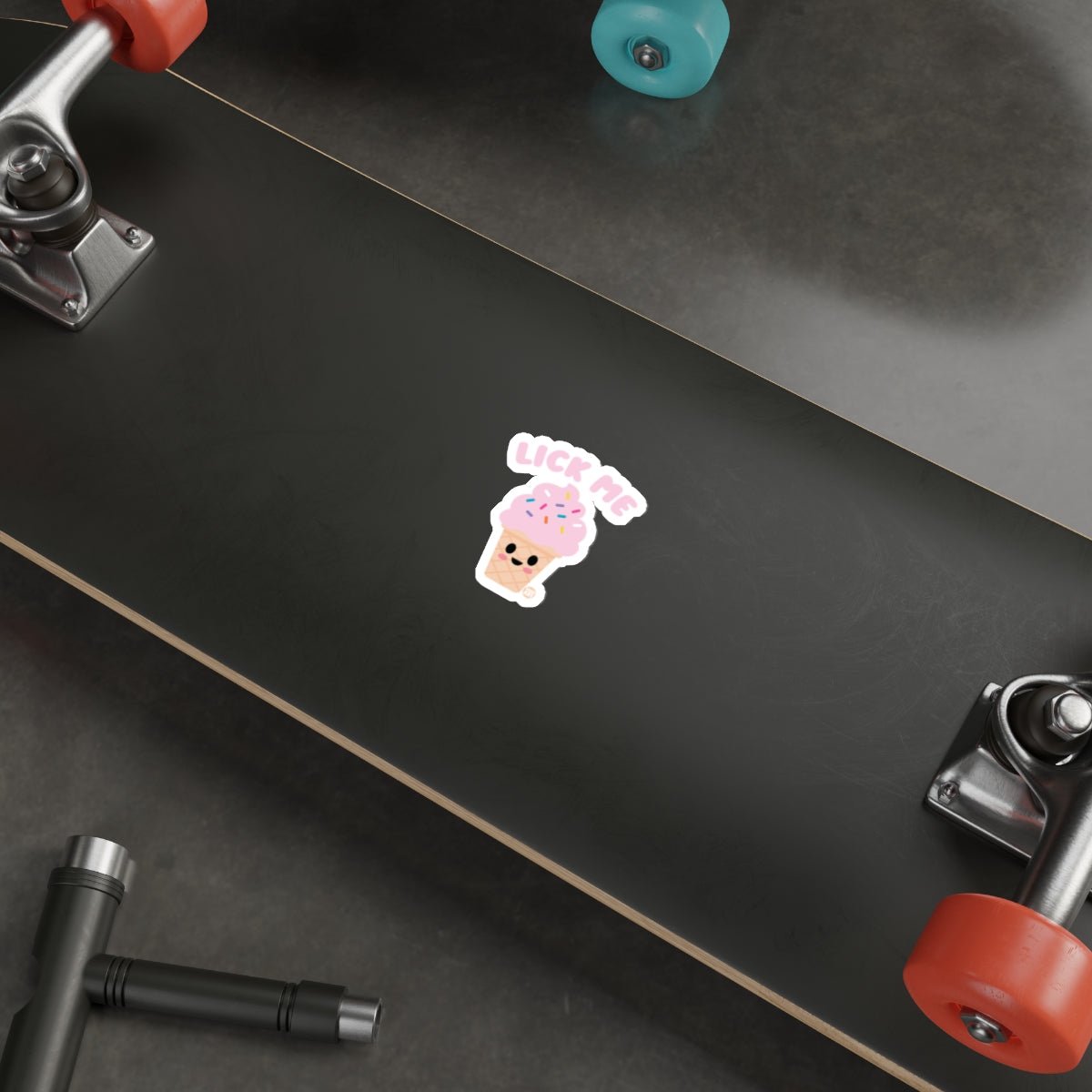Ice Cream Lick Me Sticker on Skateboard Deck