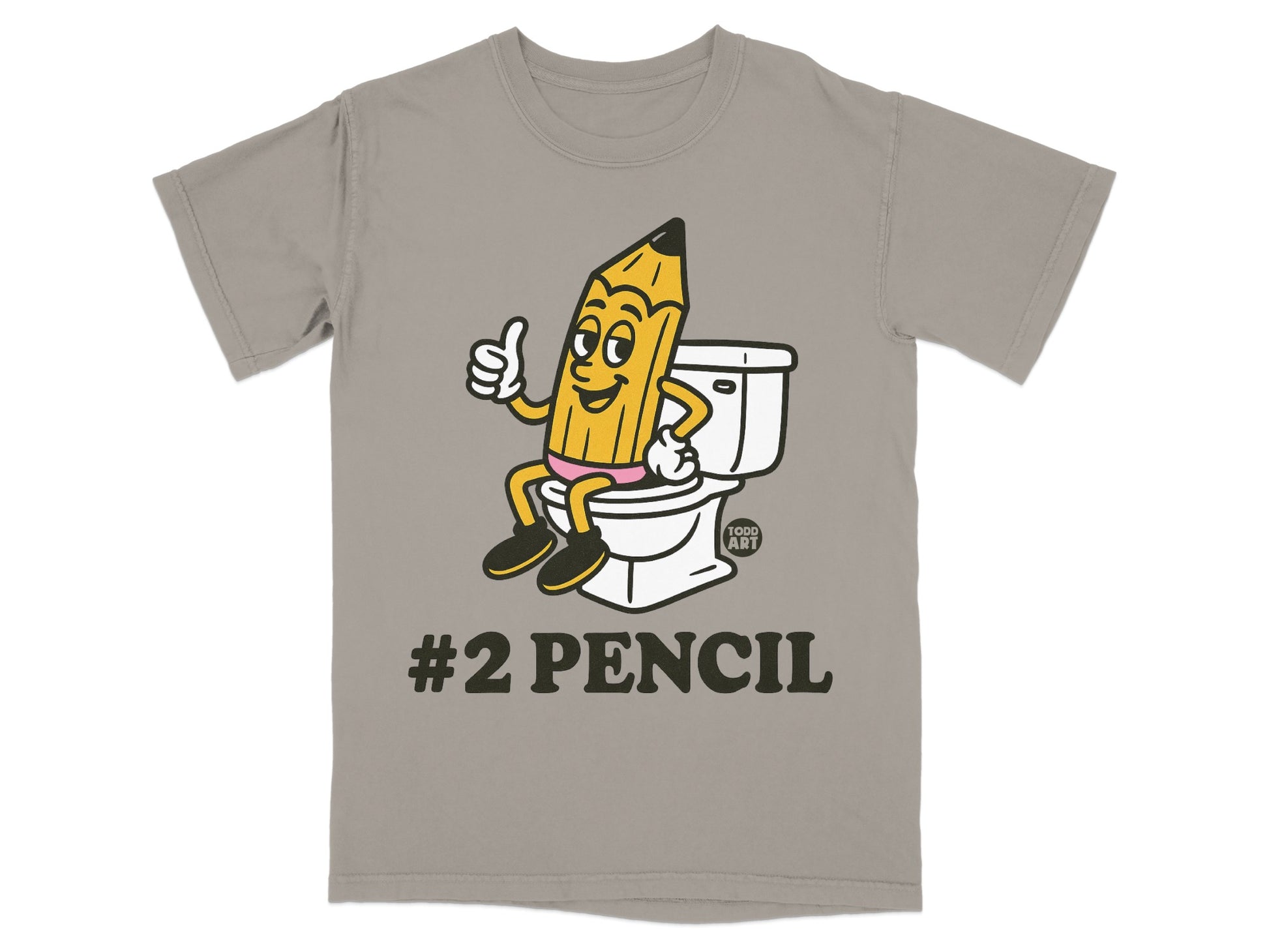 Cartoon #2 pencil sitting on a toilet giving a thumbs up.
