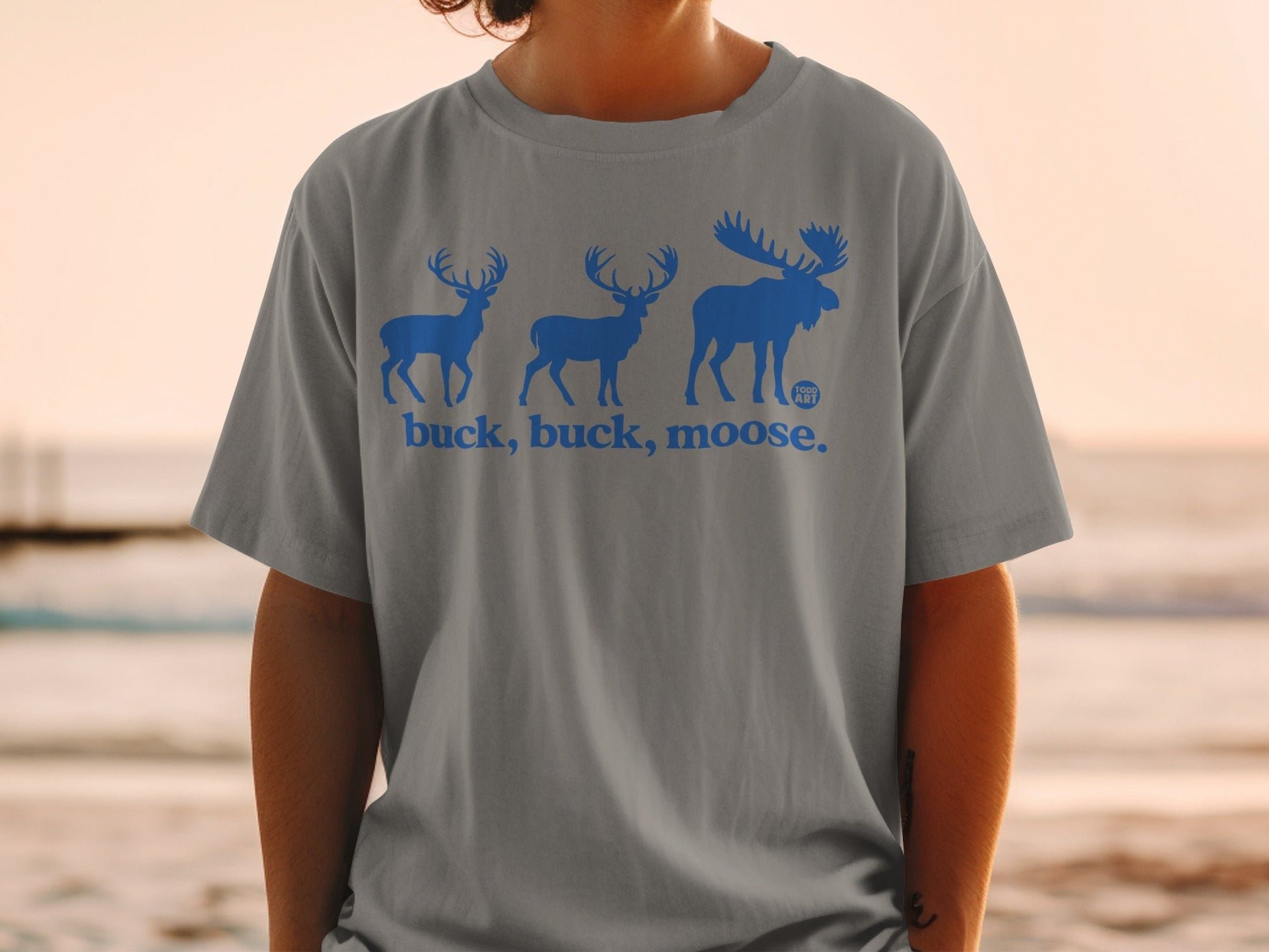 Buck Buck Moose Graphic Gray T-Shirt Casual Wear