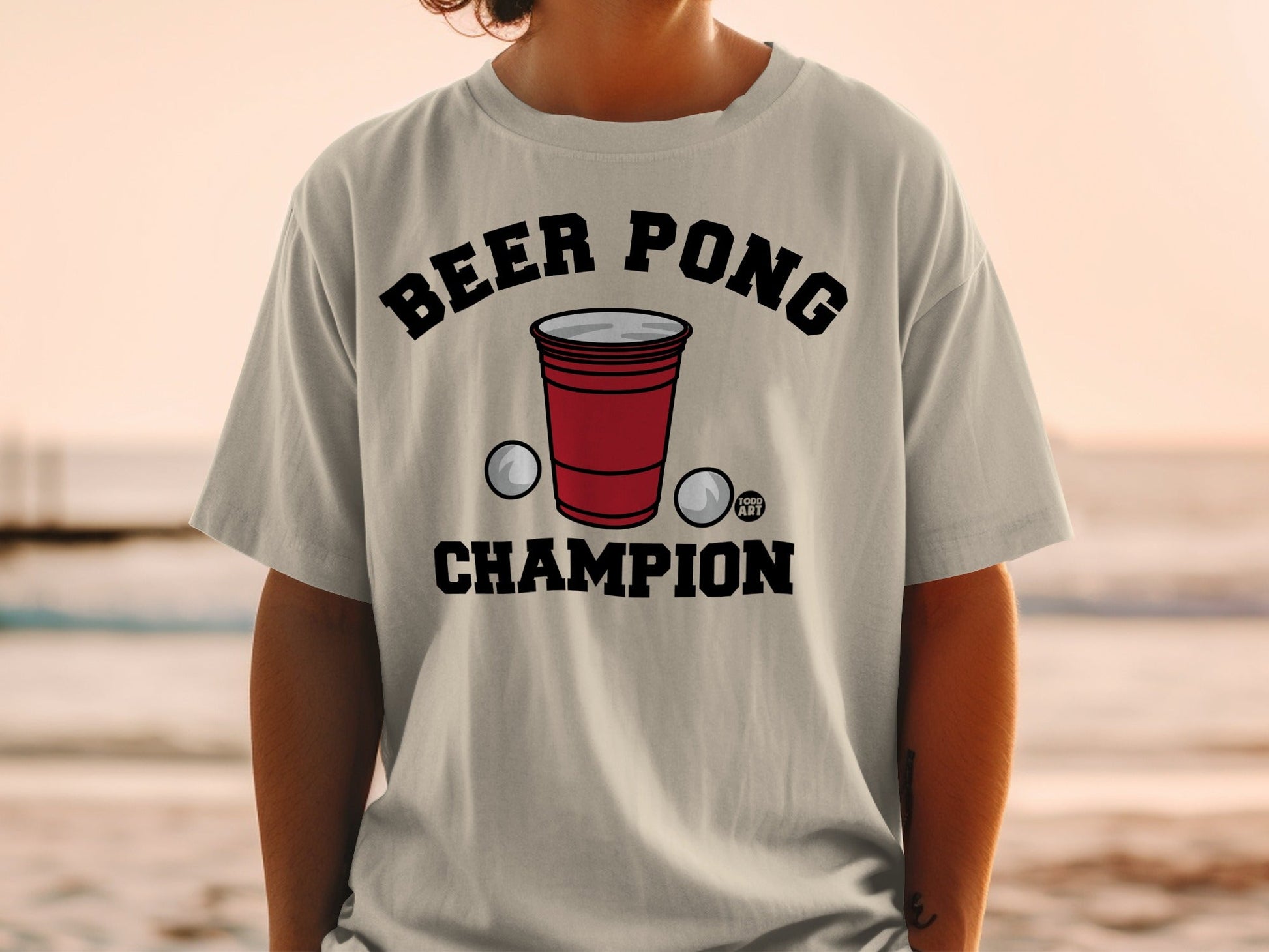 Beer Pong Champion Graphic T-Shirt Fun Sports Tee