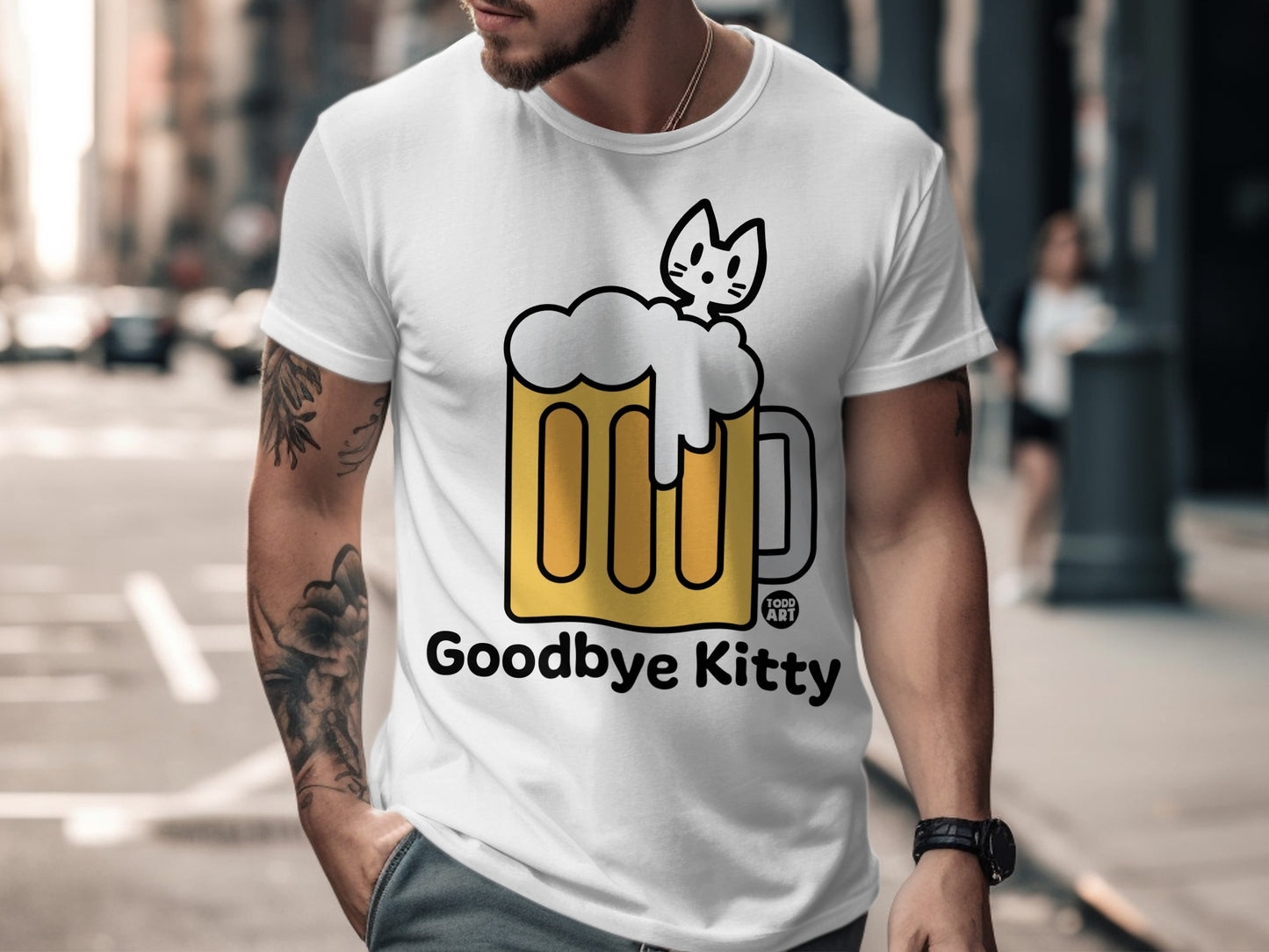 Goodbye Kitty Beer Mug Design Funny T-shirt