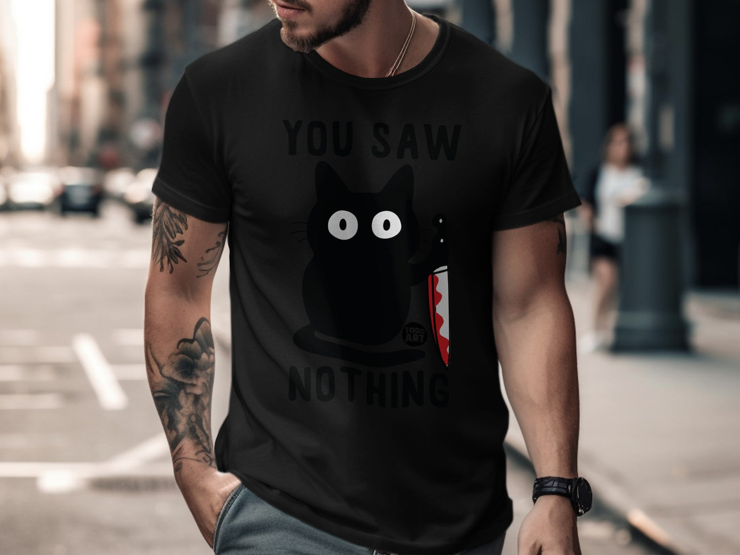 You Saw Nothing Cat with Knife Graphic T-Shirt