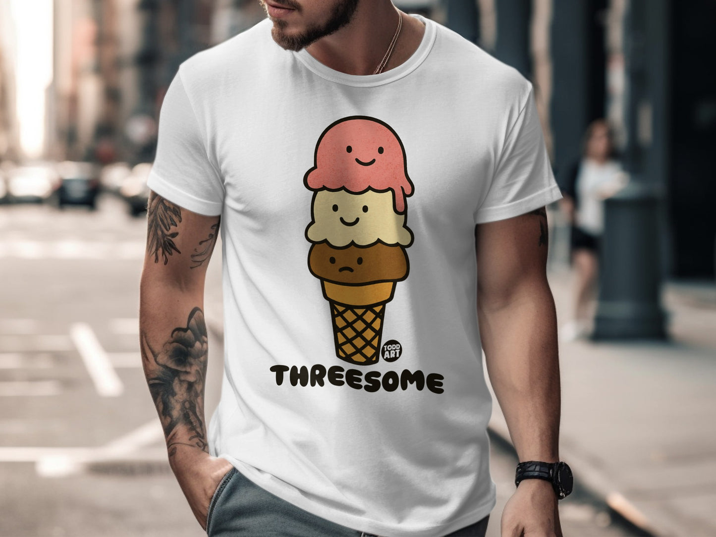 Cute Ice Cream Threesome Graphic T-shirt for Fun Lovers