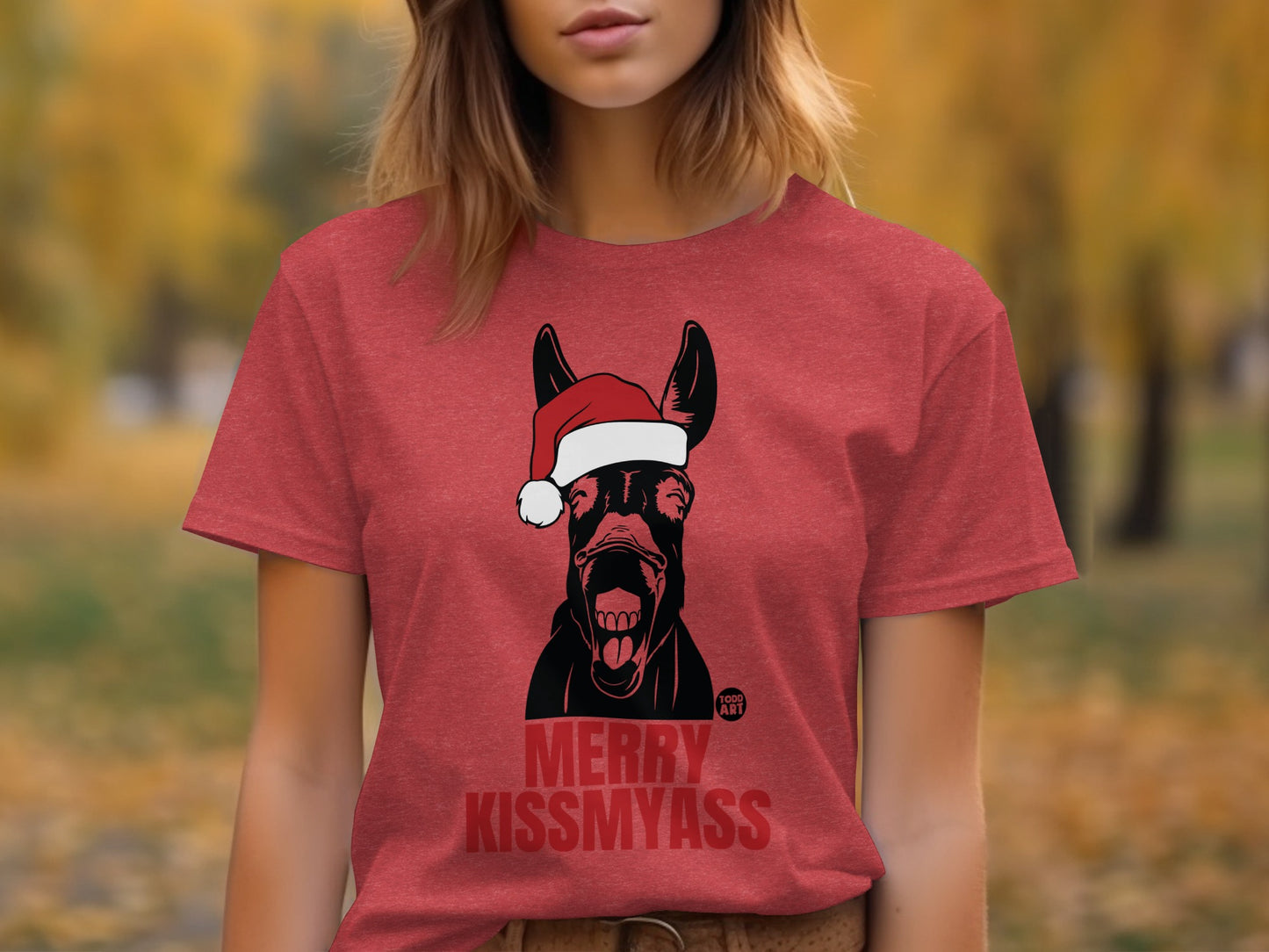 Merry Kissmyass Santa Hat Funny Graphic T-shirt