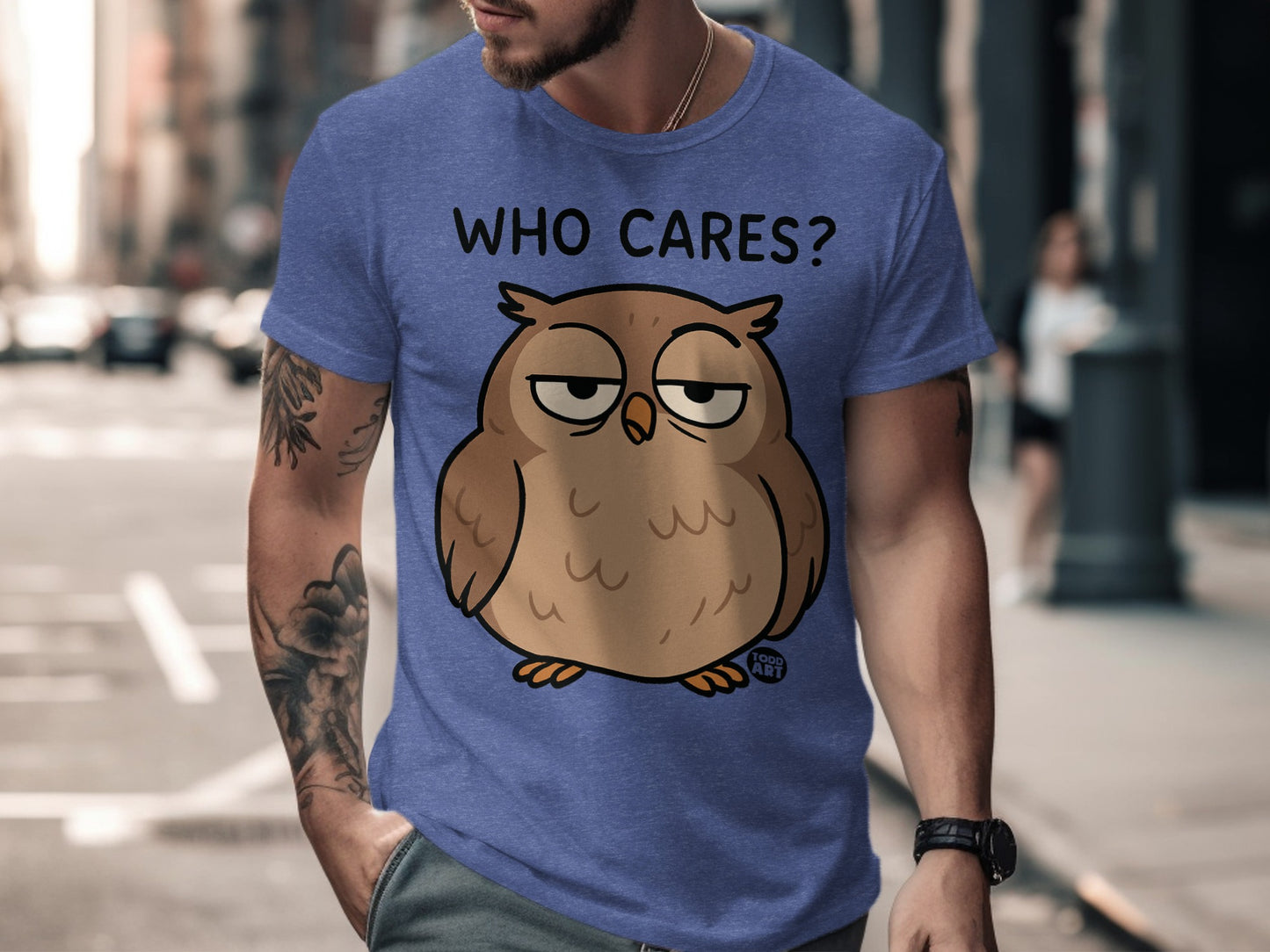 Funny Who Cares Owl Graphic T-Shirt product