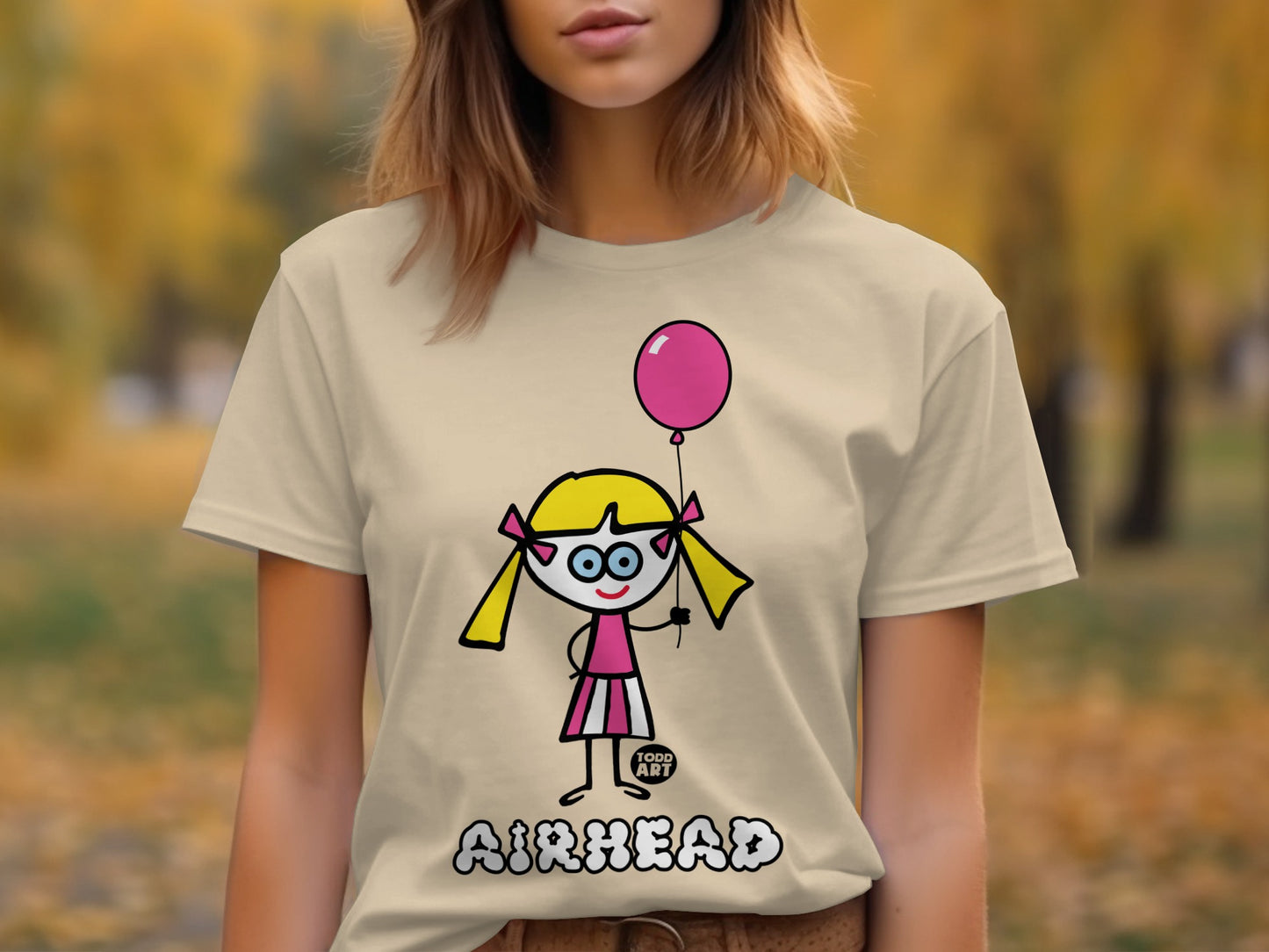 Cartoon Girl with Pink Balloon Airhead T-shirt