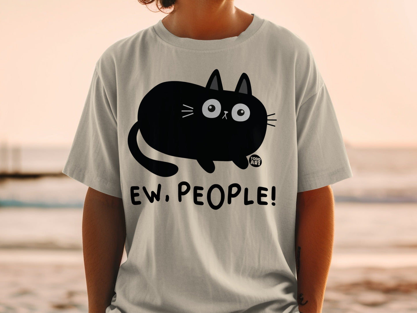 Ew People Funny Black Cat Graphic T-Shirt