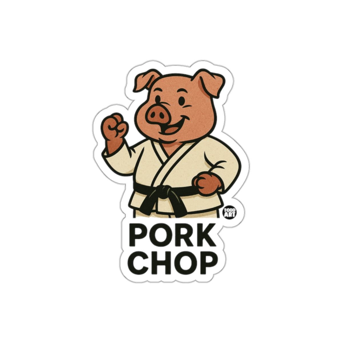 Cartoon Pork Chop Pig Doing Karate Style sticker