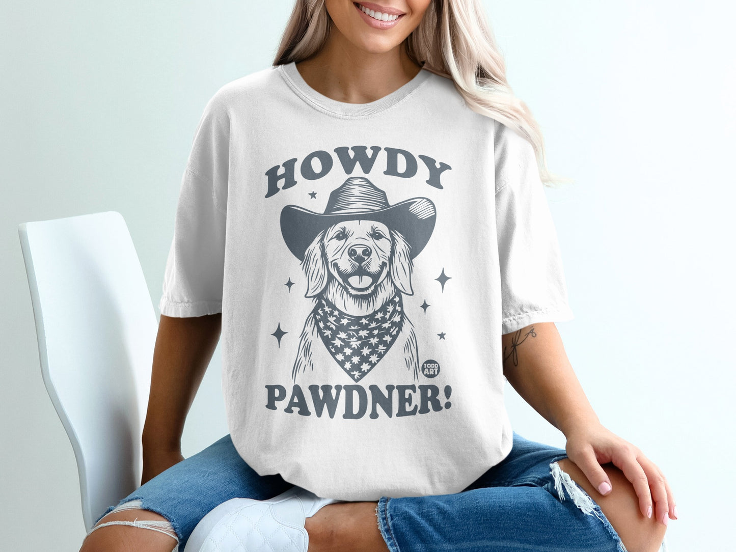 Howdy Pawdner Dog with Hat and Bandana Print Shirt