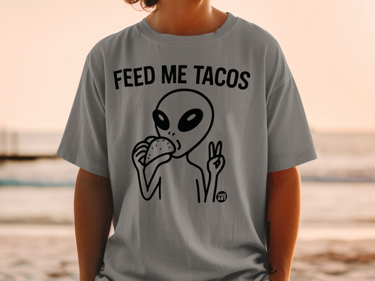 Feed Me Tacos Alien Peace Graphic T-Shirt