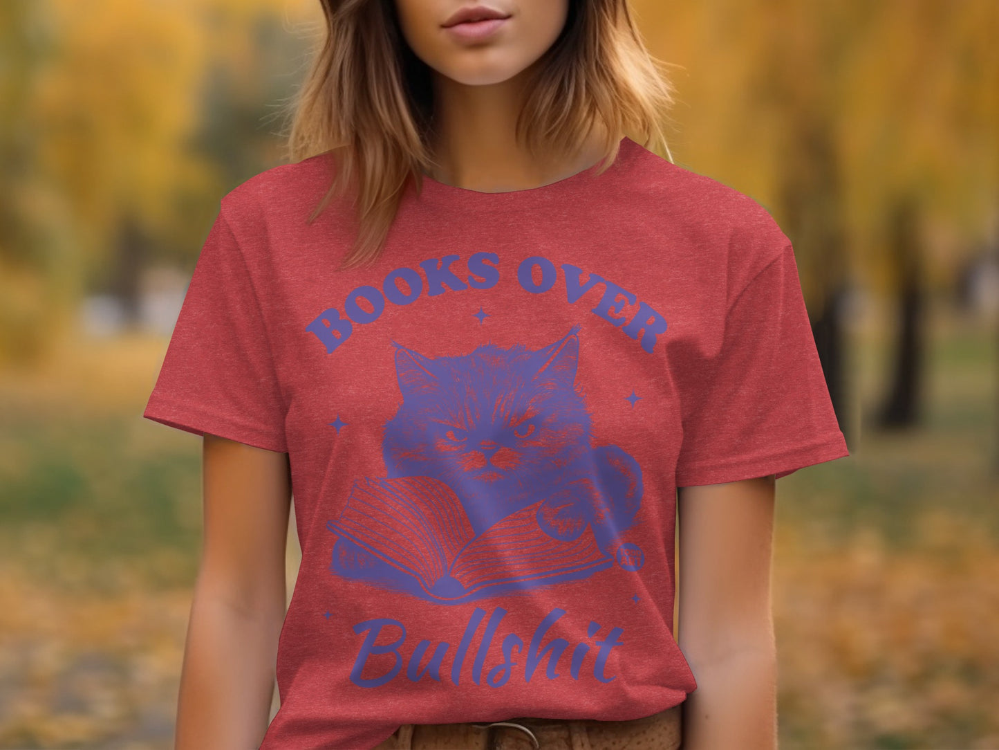 Books Over Bullshit Cat Design Graphic T-shirt