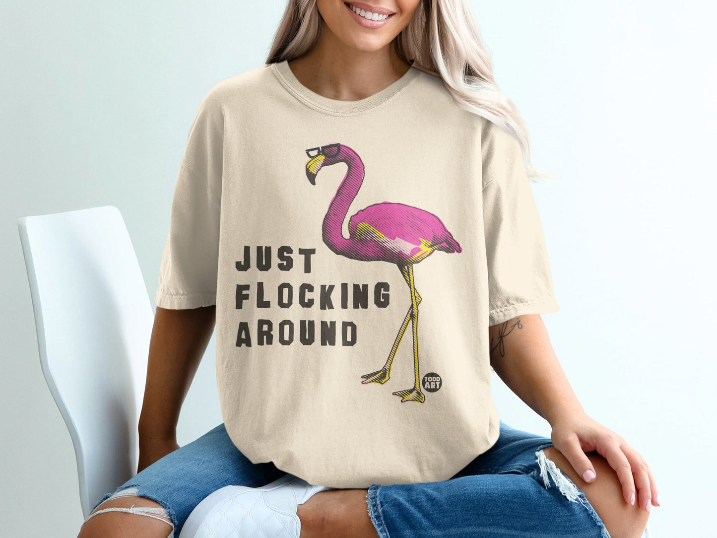 Just Flocking Around Flamingo Graphic Tee Shirt