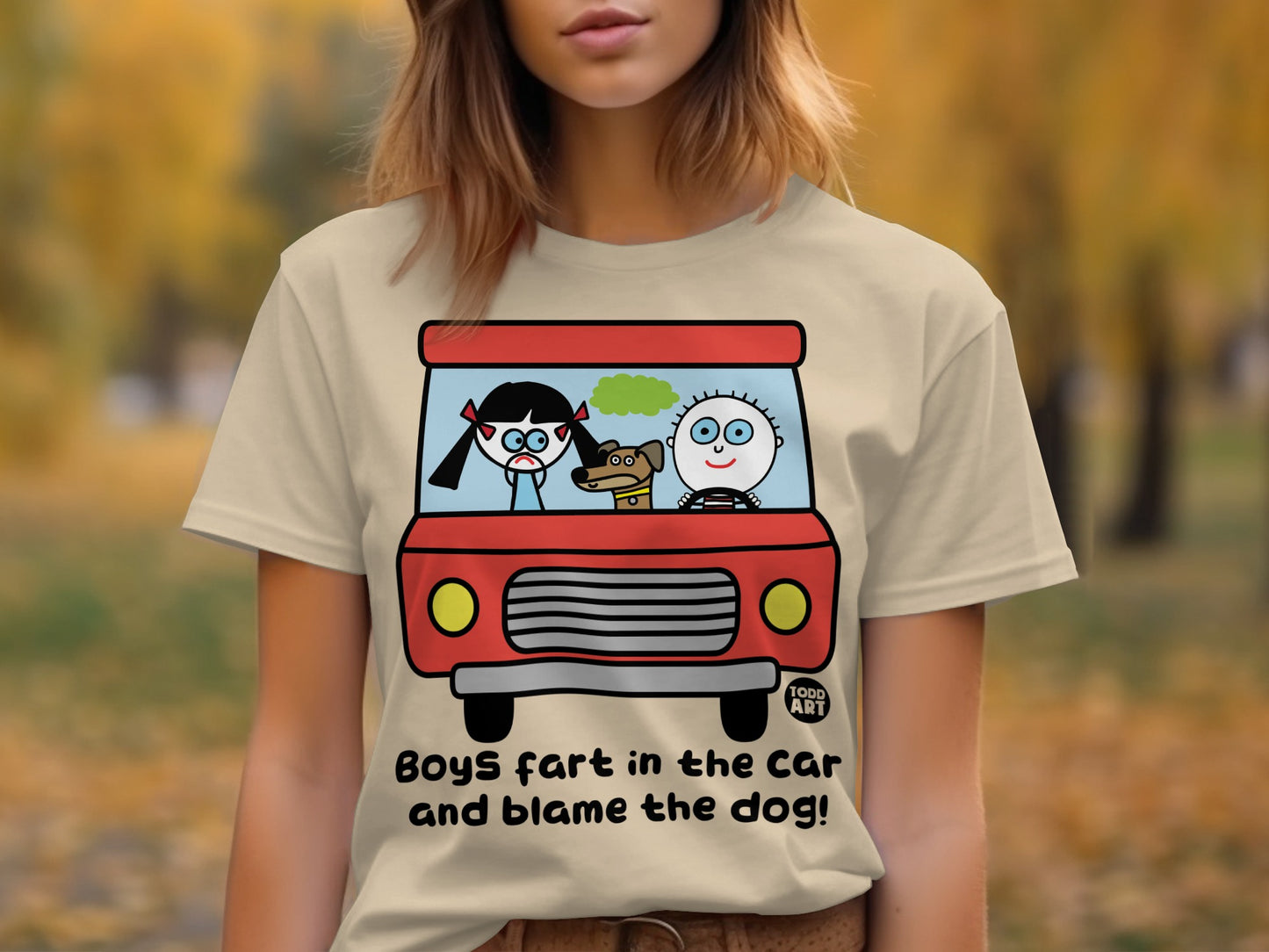 Boys Fart in the Car Blame the Dog Funny T-Shirt