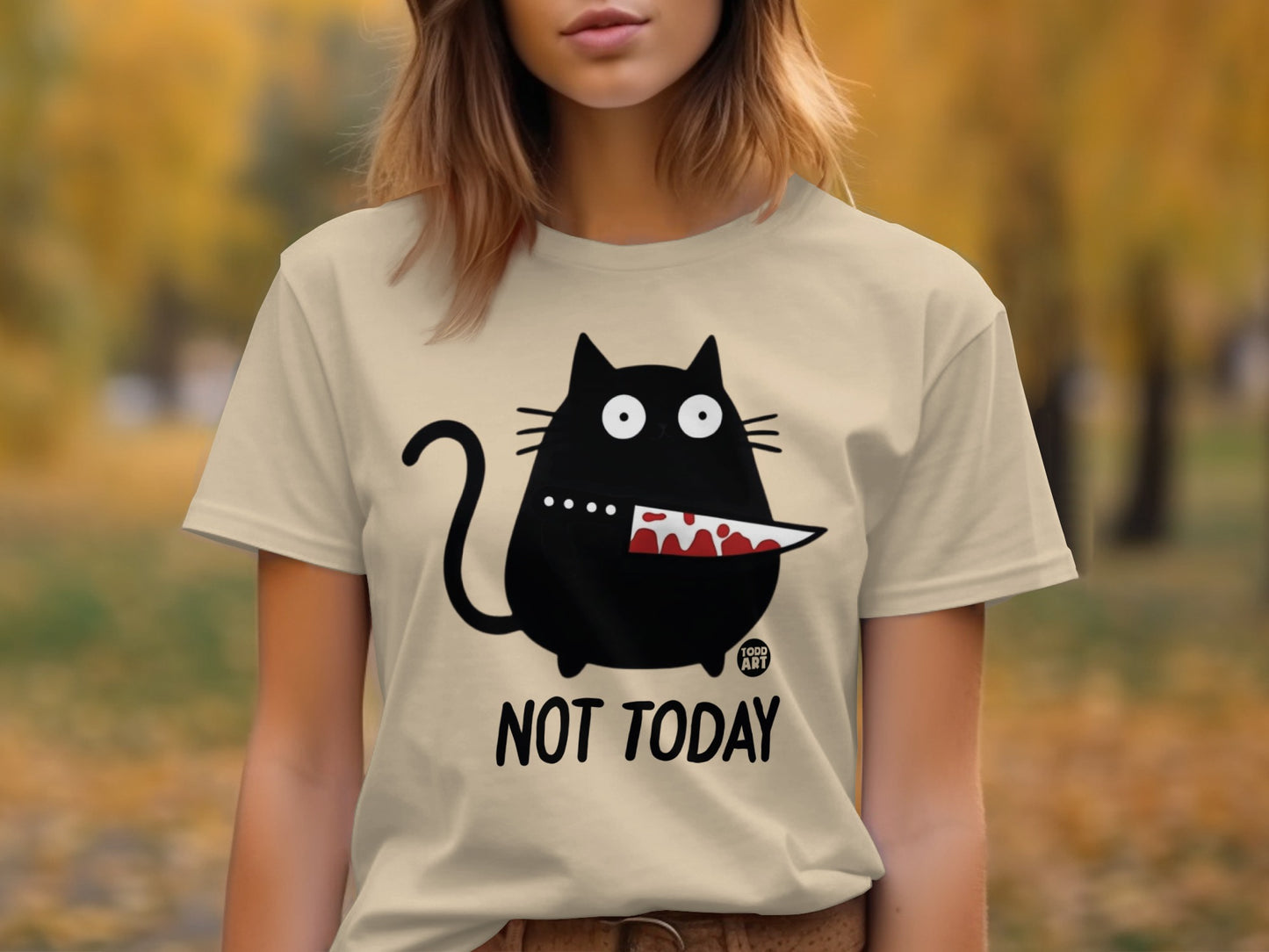 Cute Black Cat Not Today Graphic Printed T-Shirt
