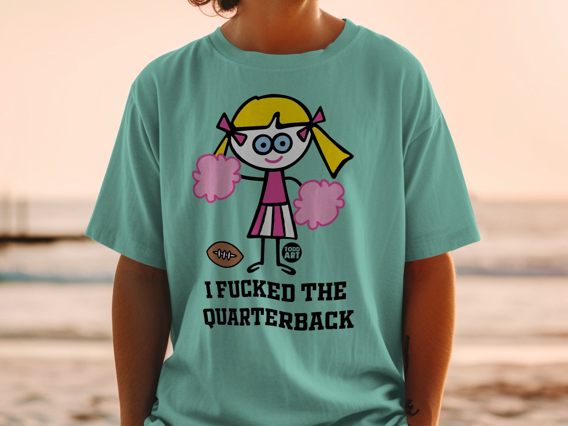 I Fucked The Quarterback Funny Cartoon Graphic T-Shirt