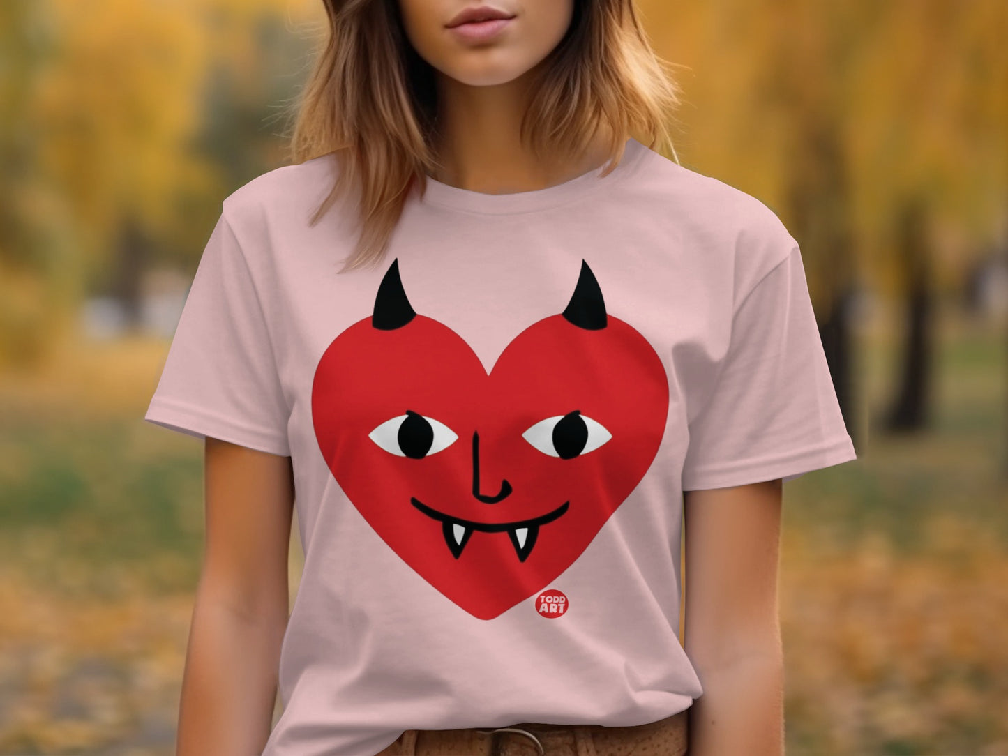 Cute Red Heart with Devil Horns Graphic T-Shirt