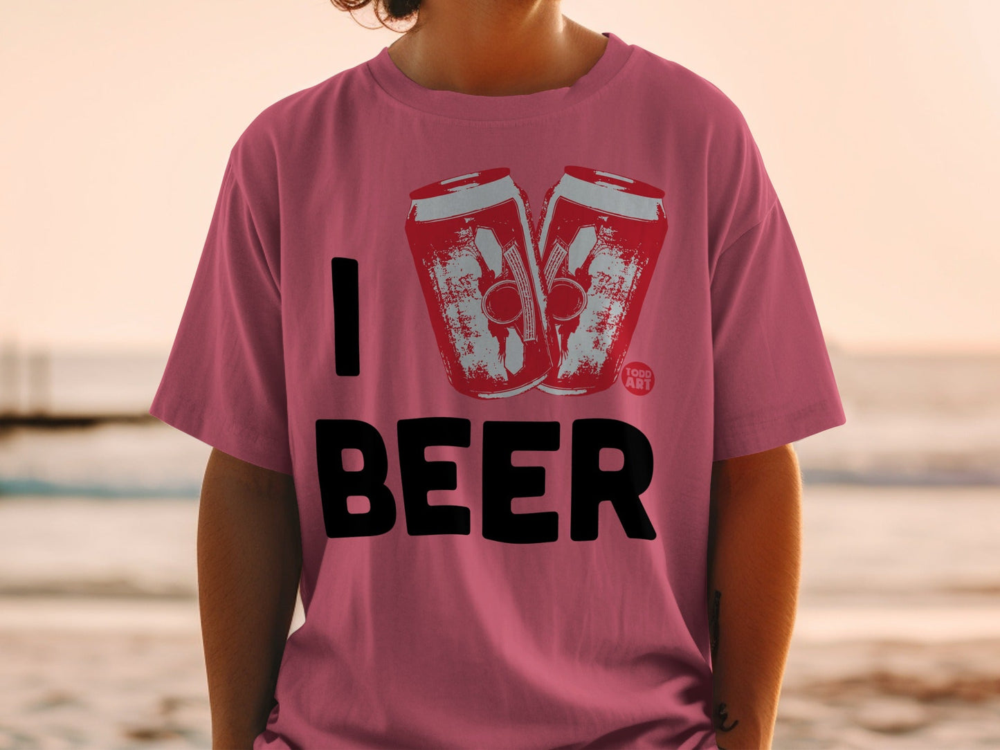 I Love Beer Graphic Tee with Two Cans Design Shirt