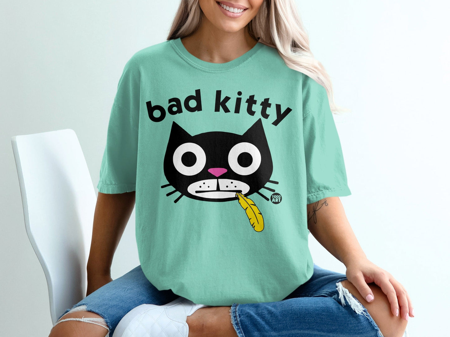 Bad Kitty Graphic Tee Shirt Casual Fun Cat Design