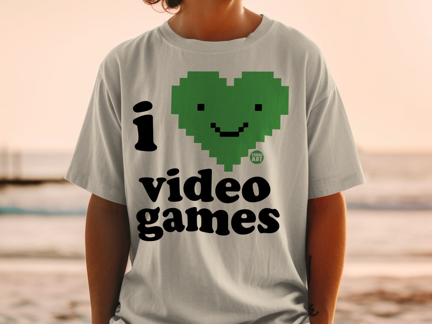 I Love Video Games Green Heart Graphic Shirt