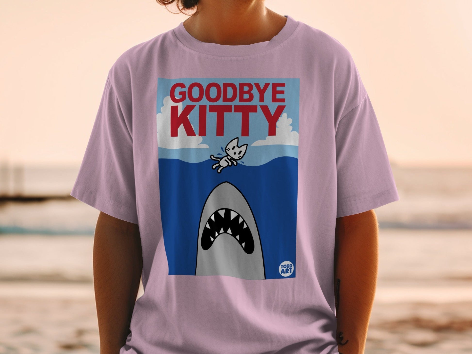 Goodbye Kitty Shark Graphic Art Pink T-shirt