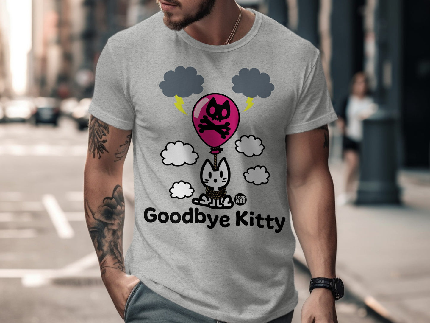 Unique Cartoon Goodbye Kitty Design T-Shirt