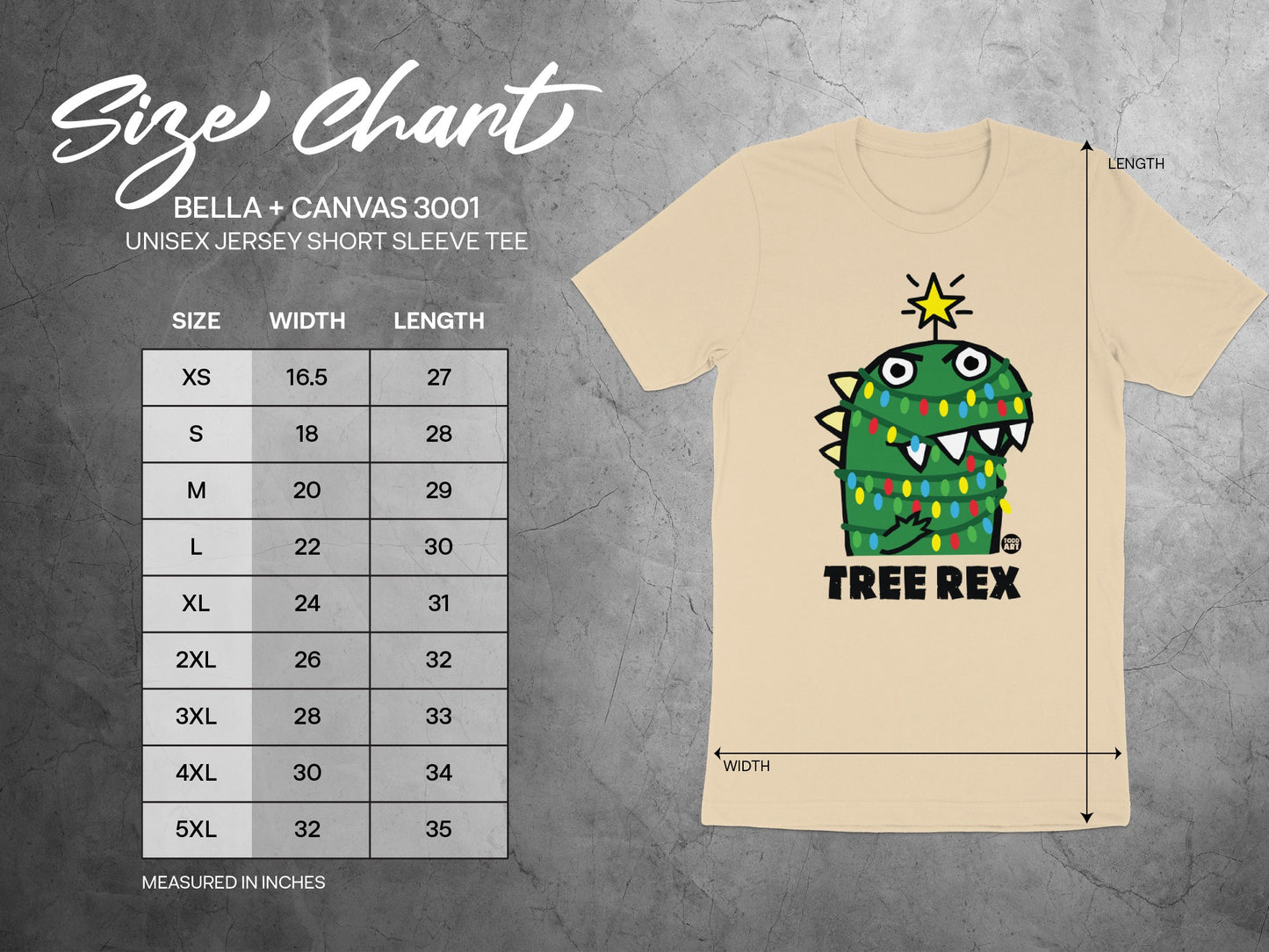 Funny Cartoon Dinosaur T-Shirt with Size Chart