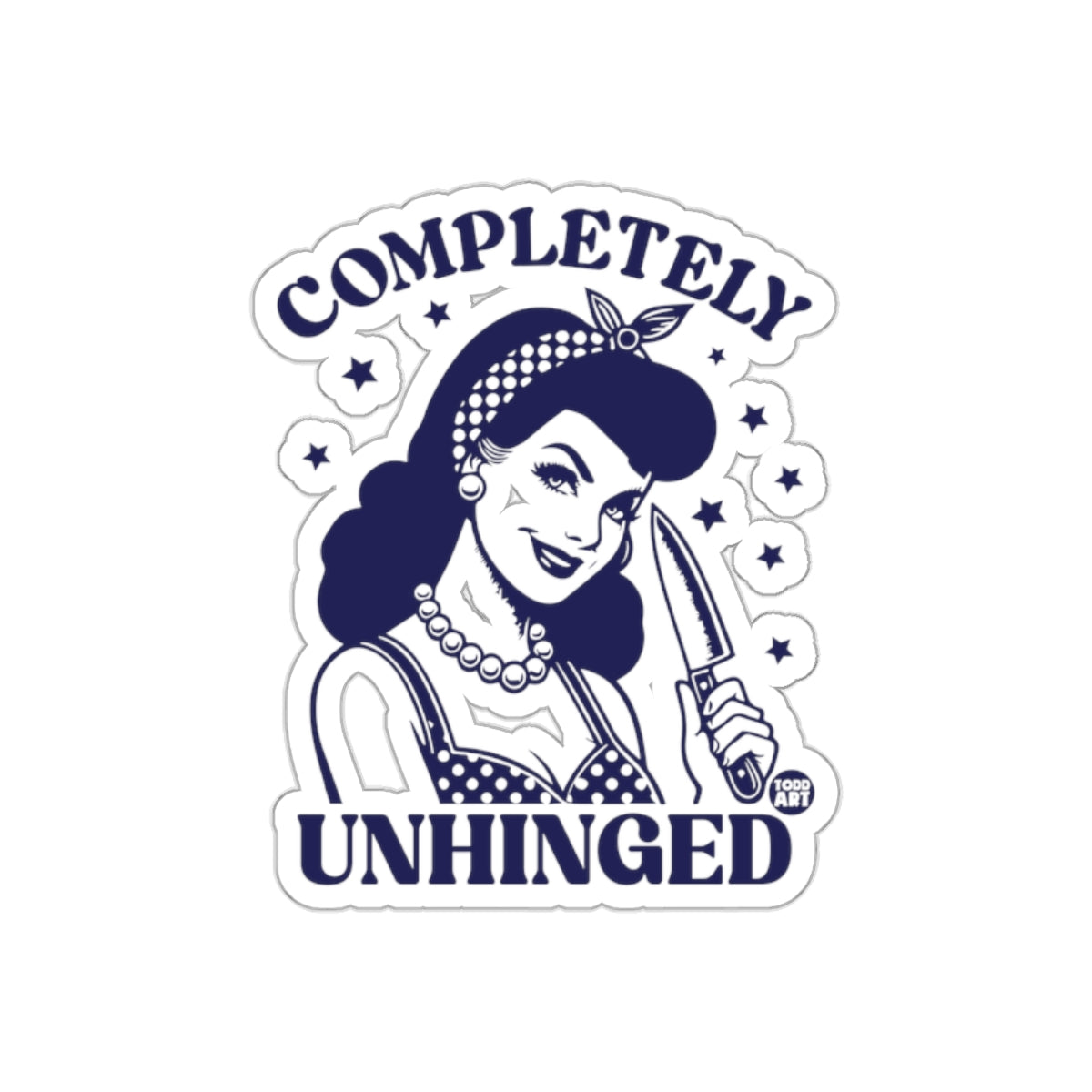 Completely Unhinged Retro Pin-Up Woman with Knife sticker