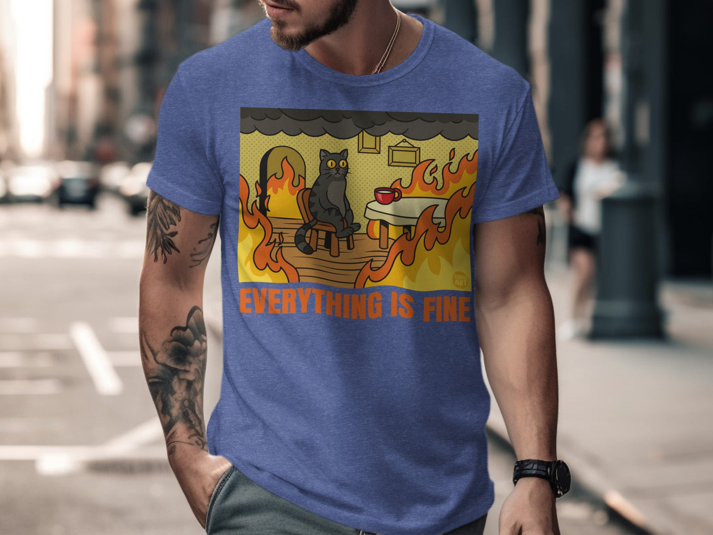 Everything Is Fine Cat Funny Graphic T-Shirt