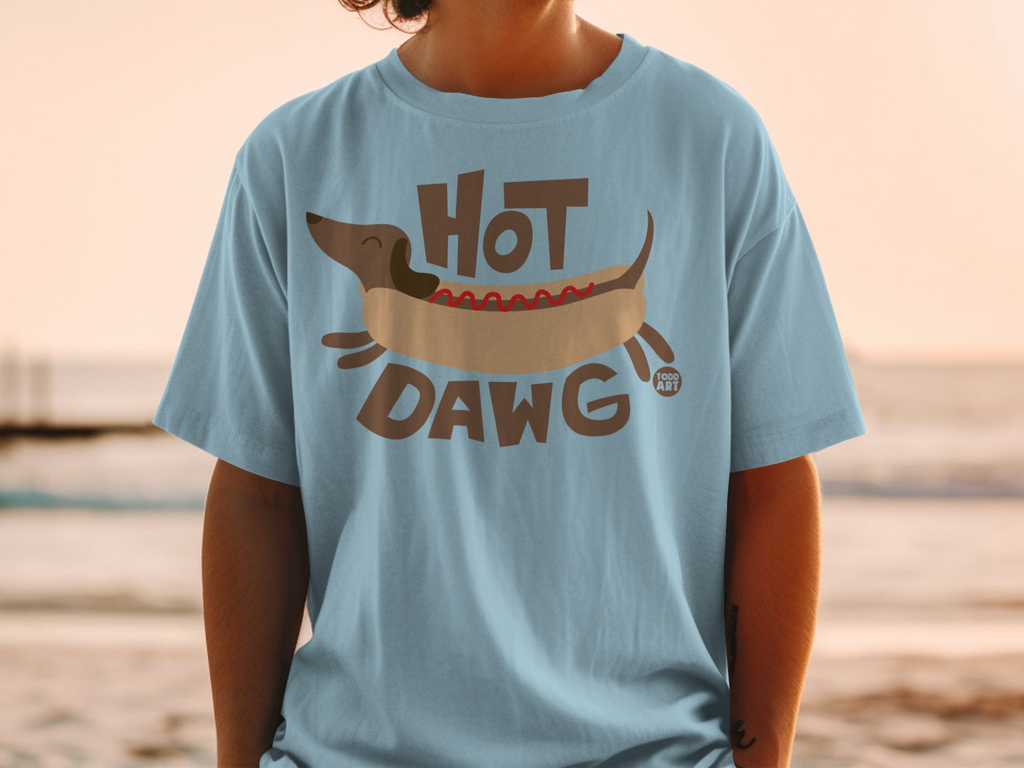 Hot Dawg Graphic Tee with Dog and Hotdog Design