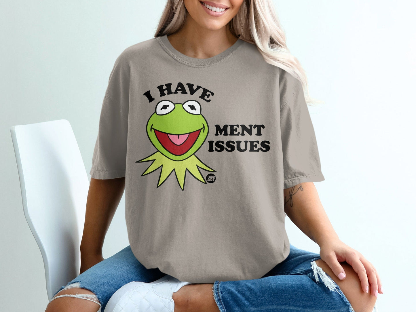 Kermit the Frog t-shirt with text "I have ment issues".