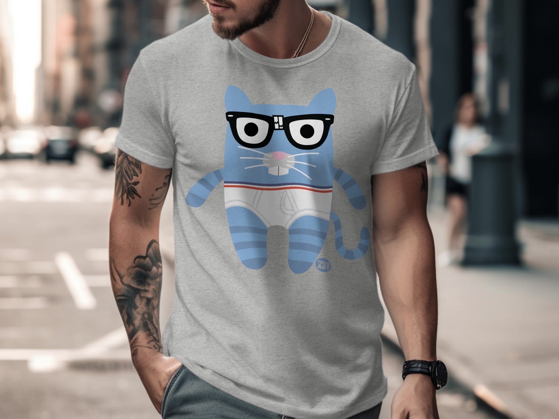 Quirky Cat Graphic T-Shirt with Glasses Design