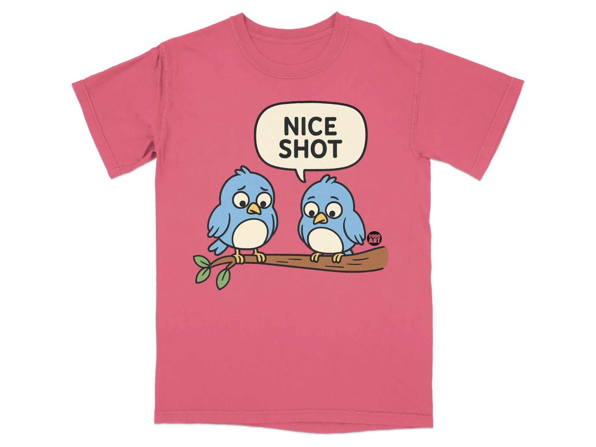 Cartoon Blue Birds with Nice Shot Text T-shirt