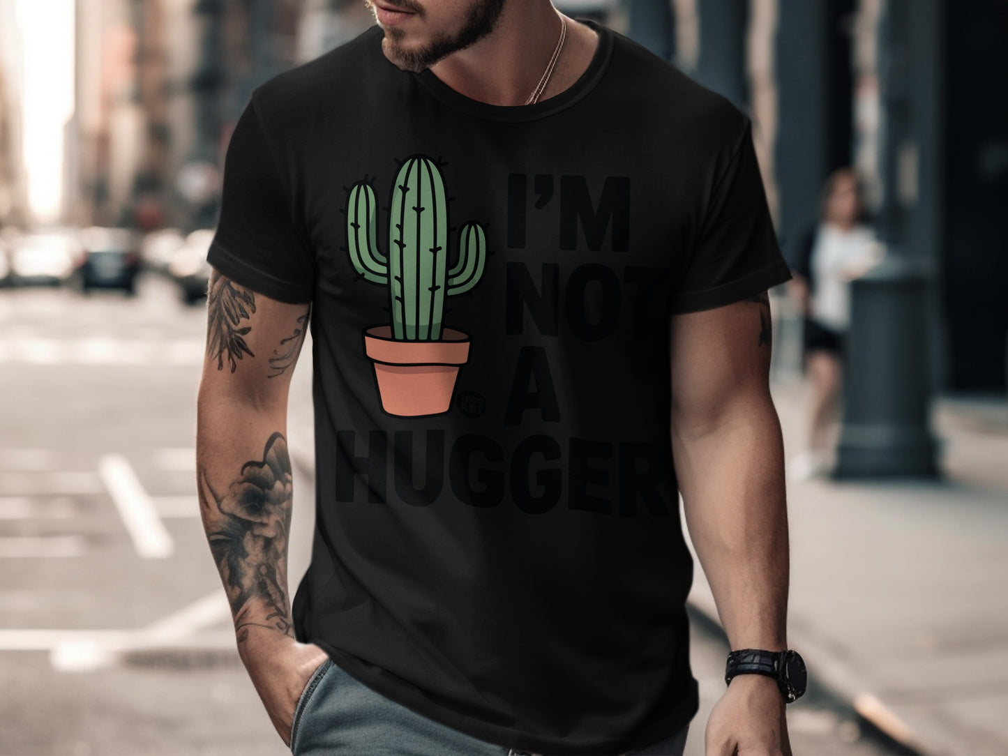 I'm Not a Hugger Graphic Cactus Print Shirt