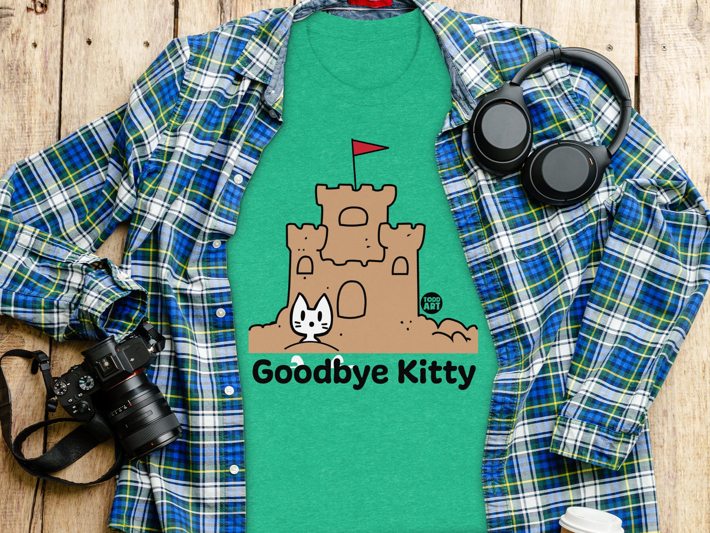 Goodbye Kitty Cute T-Shirt with Sandcastle Design