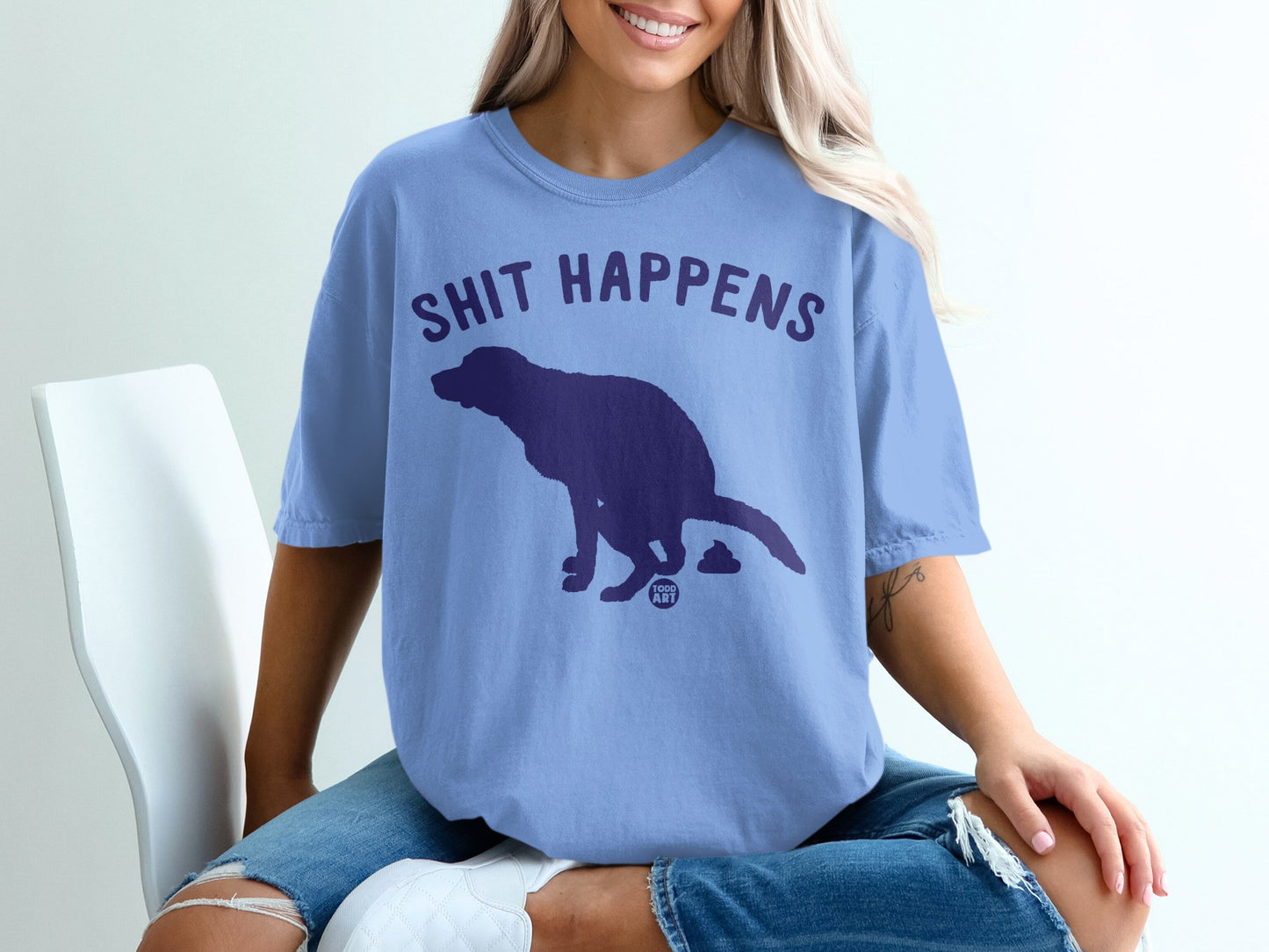 Shit Happens Funny Dog Silhouette Printed T-Shirt