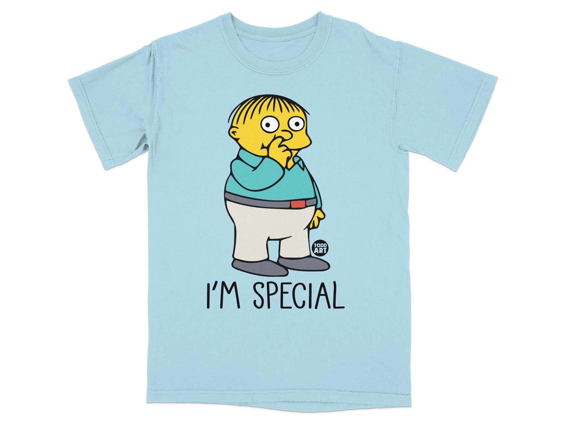 Light blue t-shirt with Ralph Wiggum saying "I'm Special".