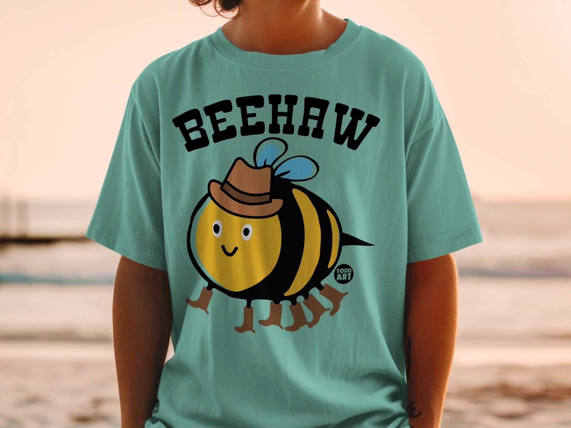 Fun Beehaw Design on Light Blue T-shirt Product